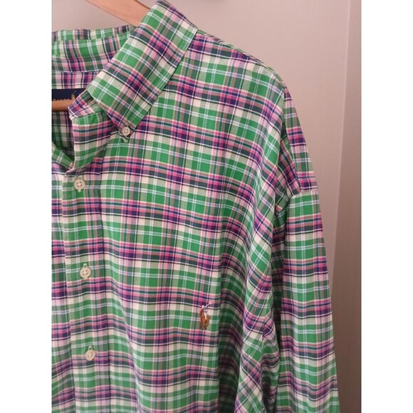 Ralph Lauren Button Down Shirt Size Green 3XB Big Green Plaid Work - Picture 3 of 8